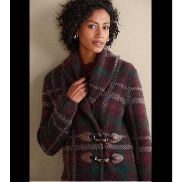 Soft Surroundings Jackets & Blazers - Soft Surroundings Wool Alpaca Blend Plaid Toggle Coat Jacket Med